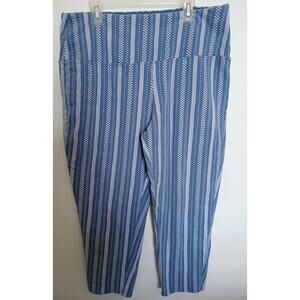 Suave Cadet Blue Print Slimming Capri Stretch Pants Large Pull On Gym Yoga Sport